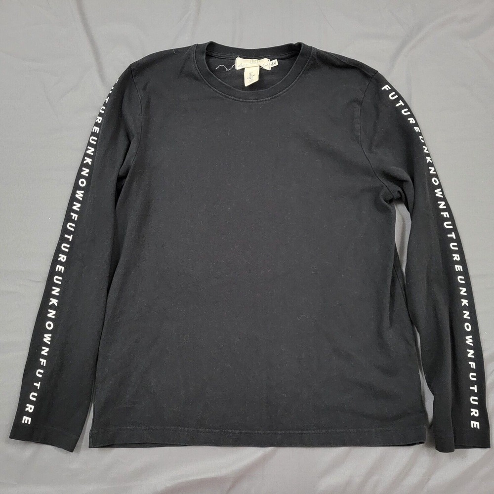 HM‎ LOGG Mens Large Black Future Unknown Graphic Long Sleeve T-Shirt Cotton Tee